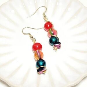 Y2K Earrings  648# Rescue vintage beads Czech glass Gold platedHooks925 Stamped